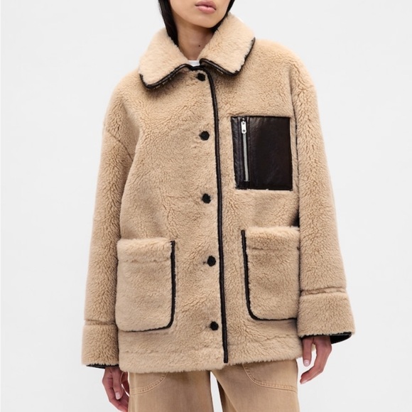 Gap x Sandy Liang Reversible Vegan Leather Sherpa Jacket XXS/XS - Picture 3 of 7